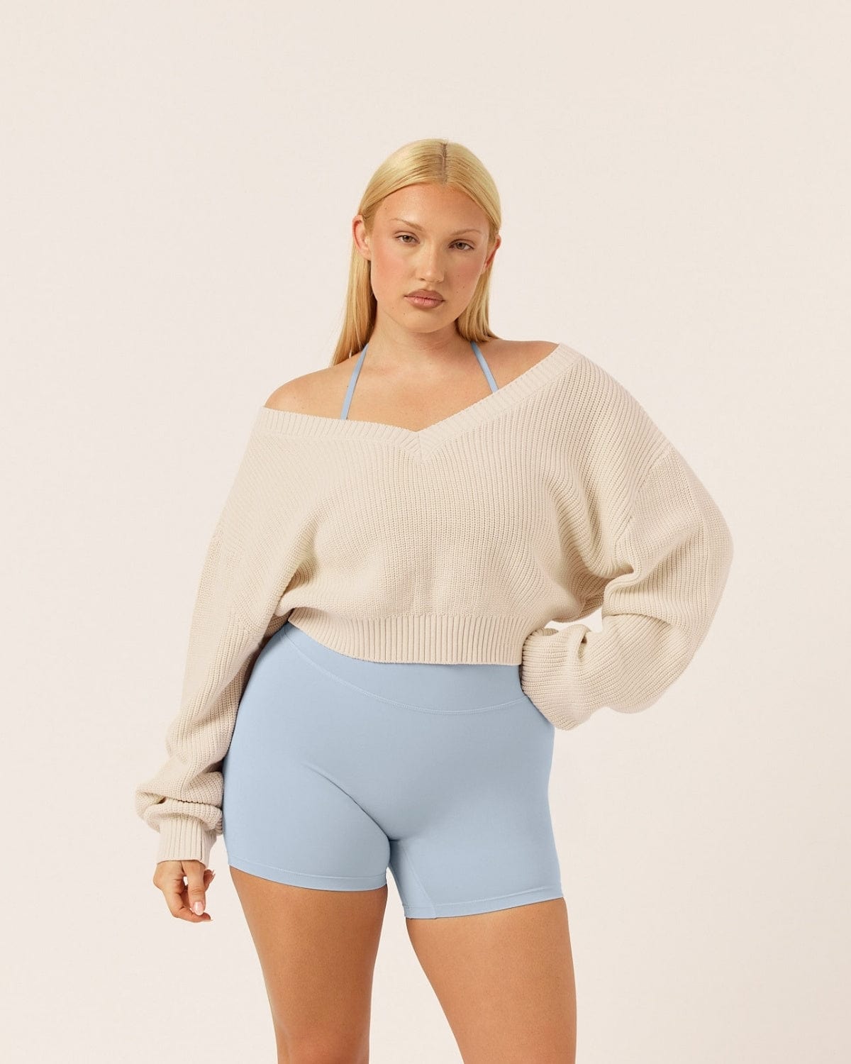 Cropped Off Shoulder Knit Jumper | Vanilla