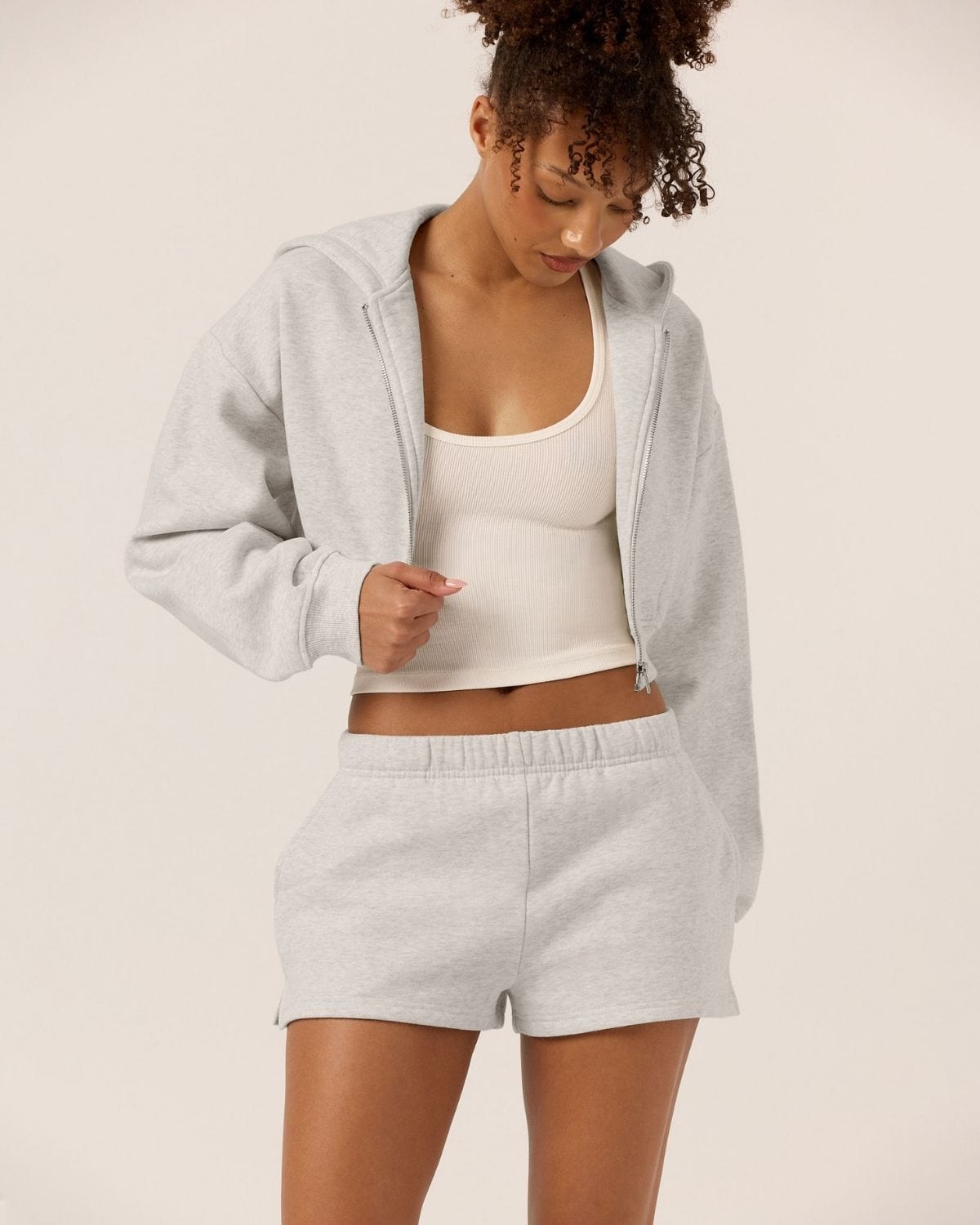 Cropped Zip Hoodie | Snow Marle