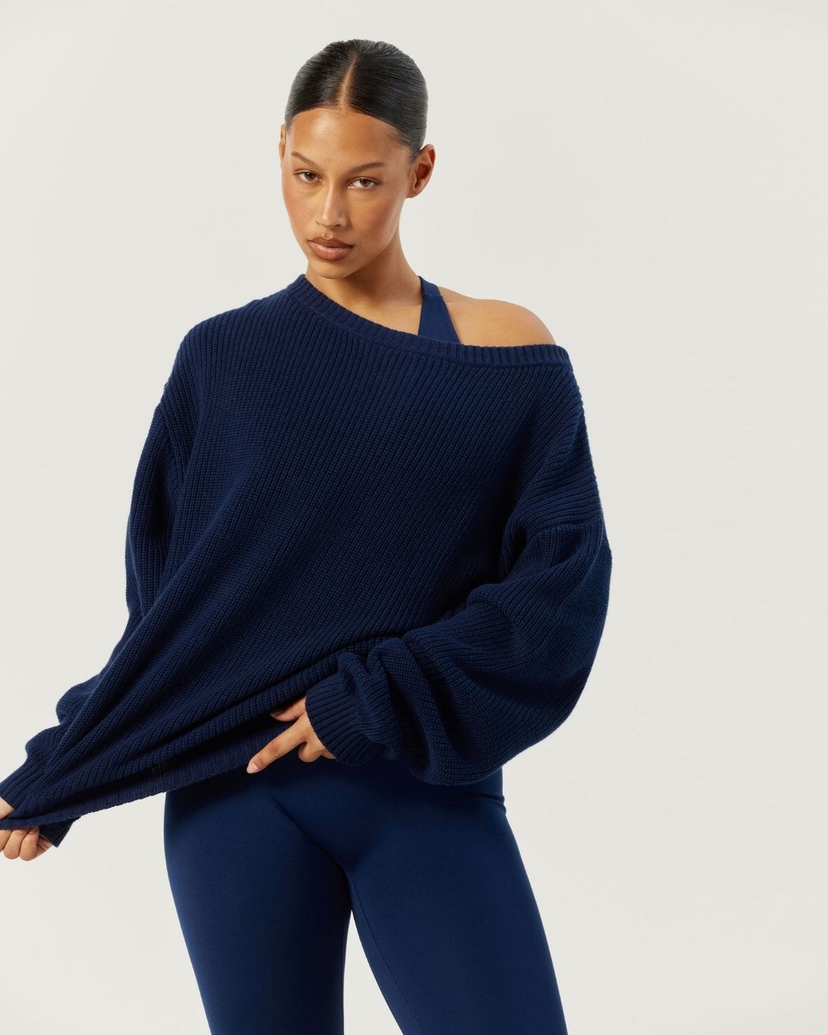 Off Shoulder Knit Sweater | Navy