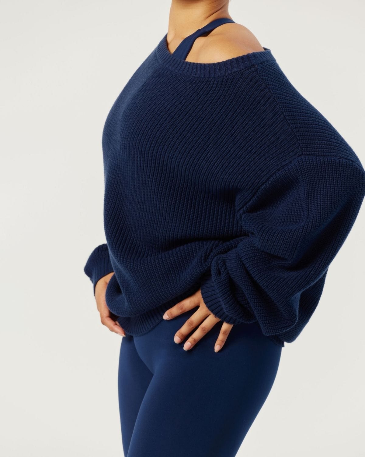 Off Shoulder Knit Sweater | Navy