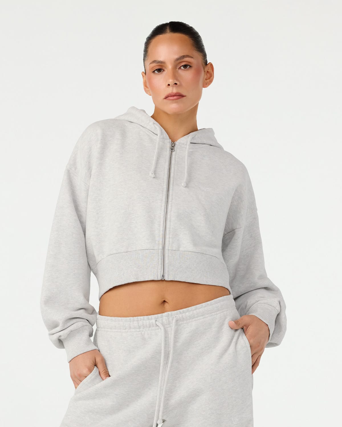 Cropped Zip Hoodie | Snow Marle