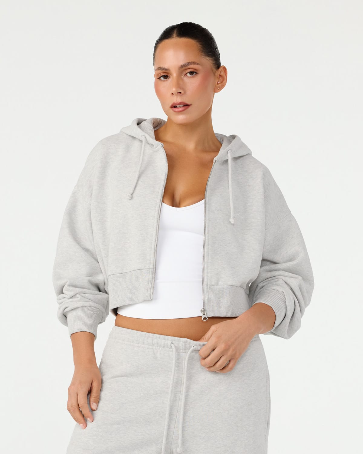 Cropped Zip Hoodie | Snow Marle