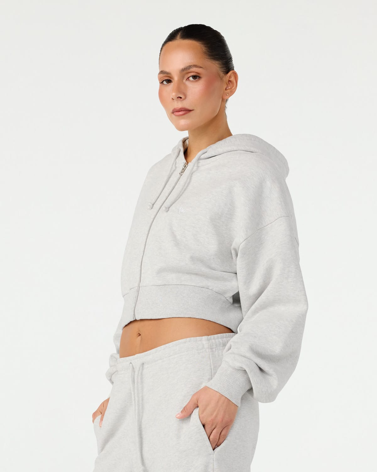 Cropped Zip Hoodie | Snow Marle