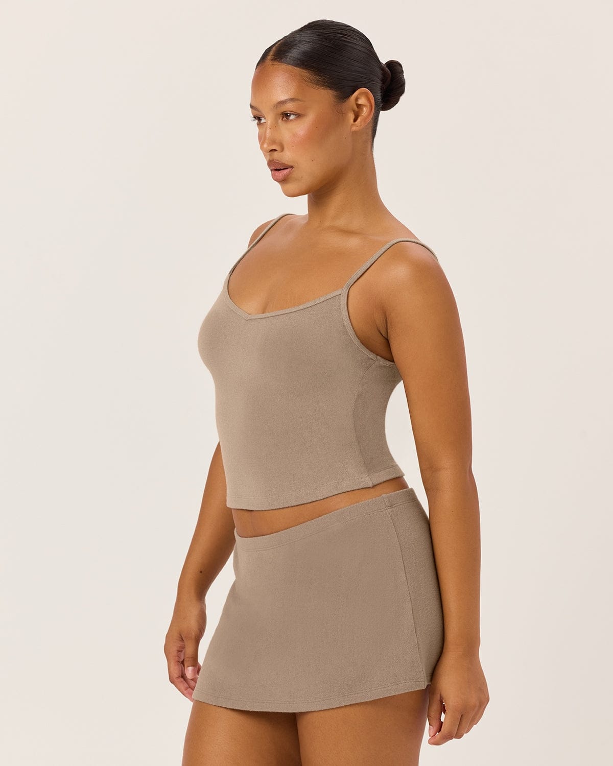 Terry Thin Strap Tank | Almond