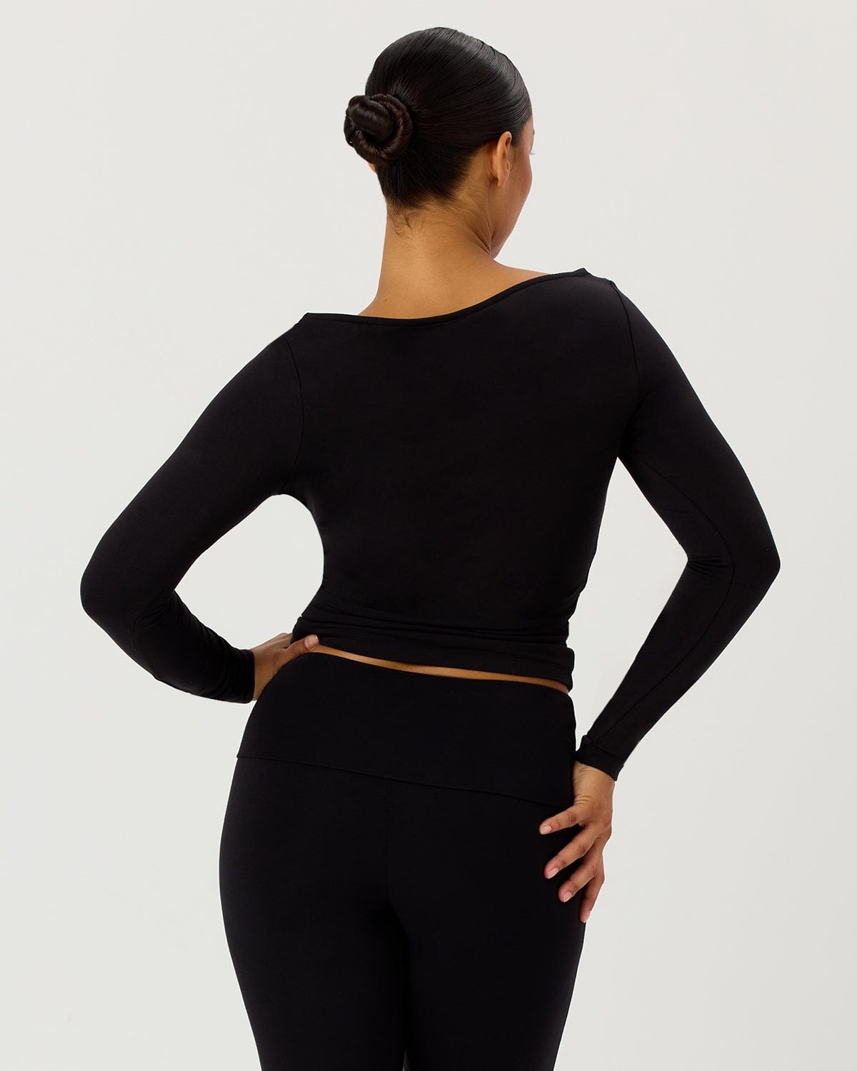 Boat Neck Long Sleeve Top | Black