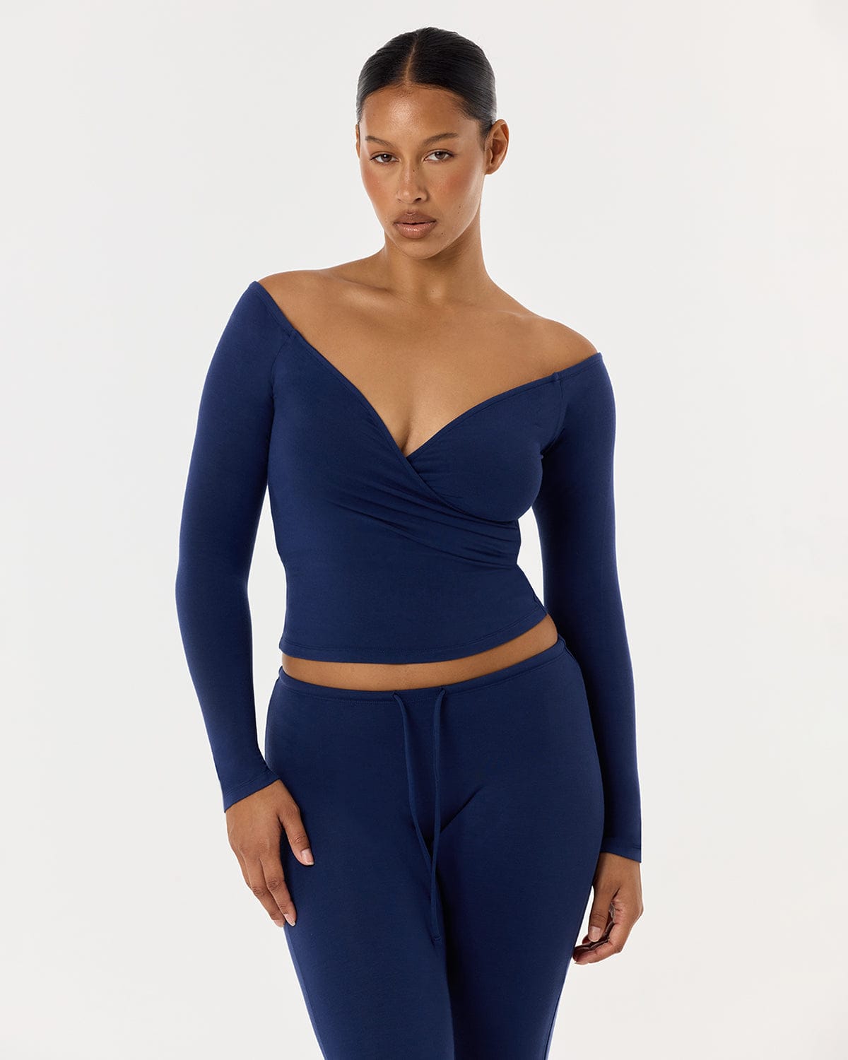 Off Shoulder Wrap Top | Navy