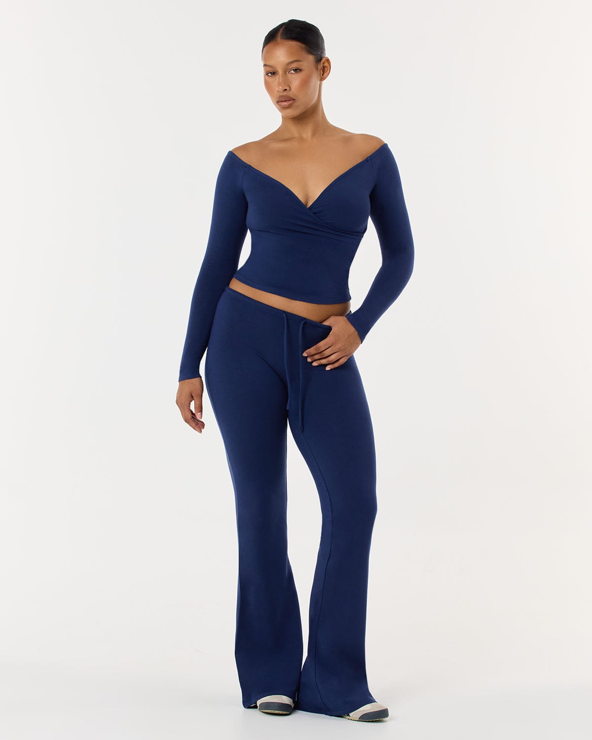 Off Shoulder Wrap Top | Navy