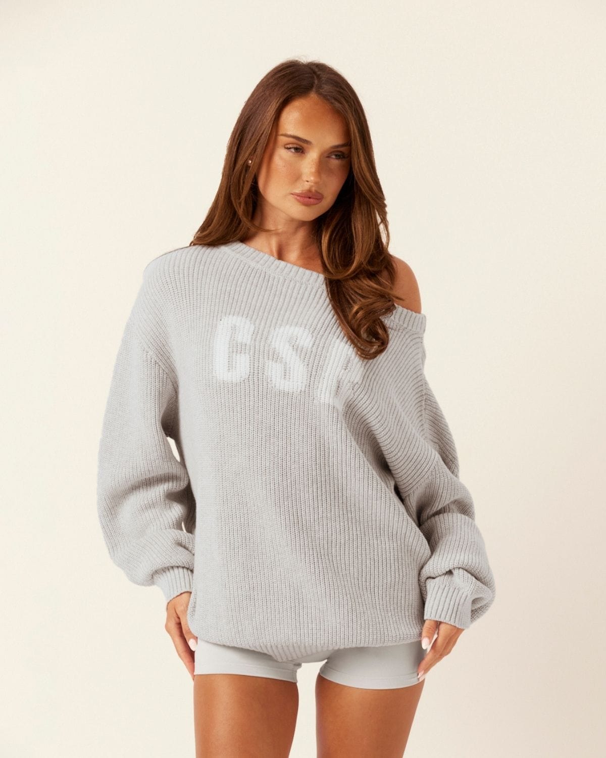 Off Shoulder Knit Sweater | Snow Marl