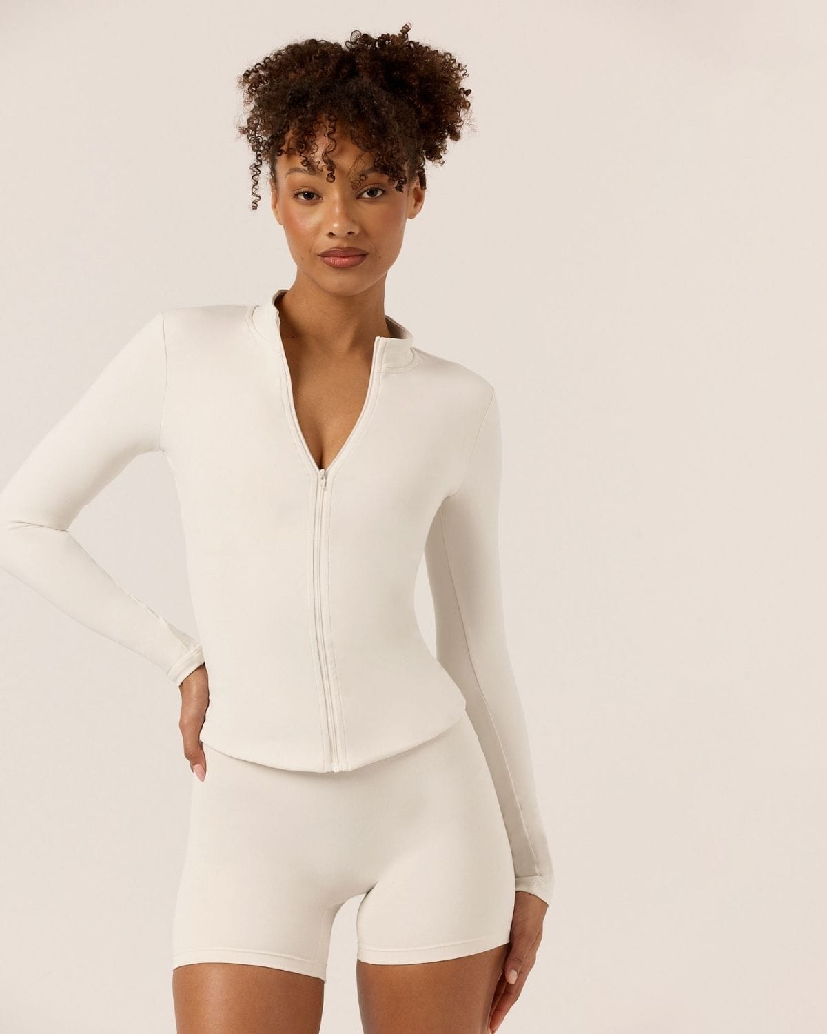 Serenity Longline Zip Up Jacket | Vanilla