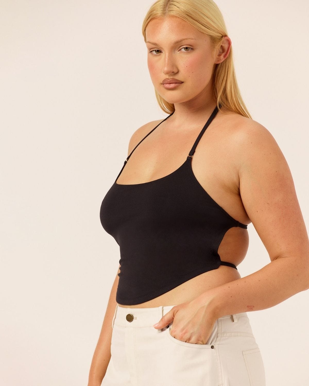 Open Back Halter Top | Black