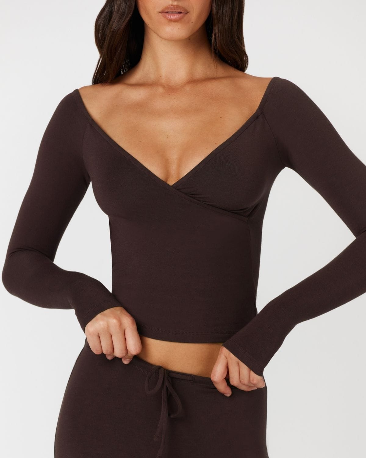 Off Shoulder Wrap Top | Espresso