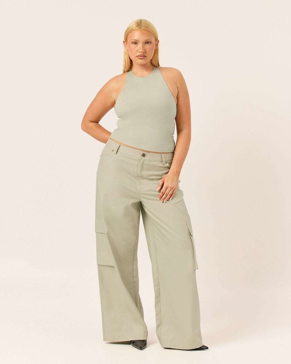 Wide Leg Cargo Pants | Sage