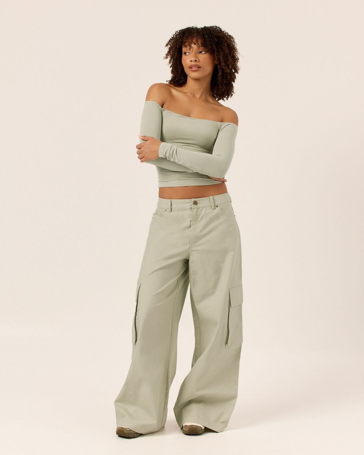 Wide Leg Cargo Pants | Sage