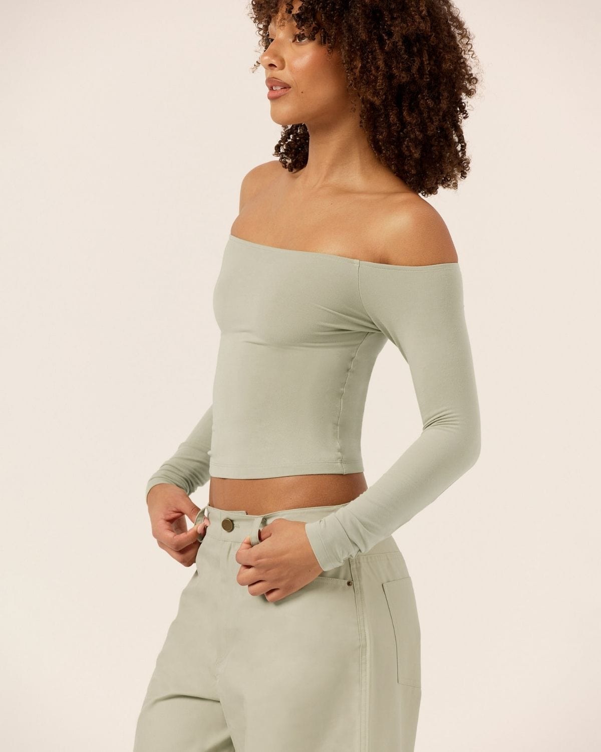 Off Shoulder Leisure Top | Sage