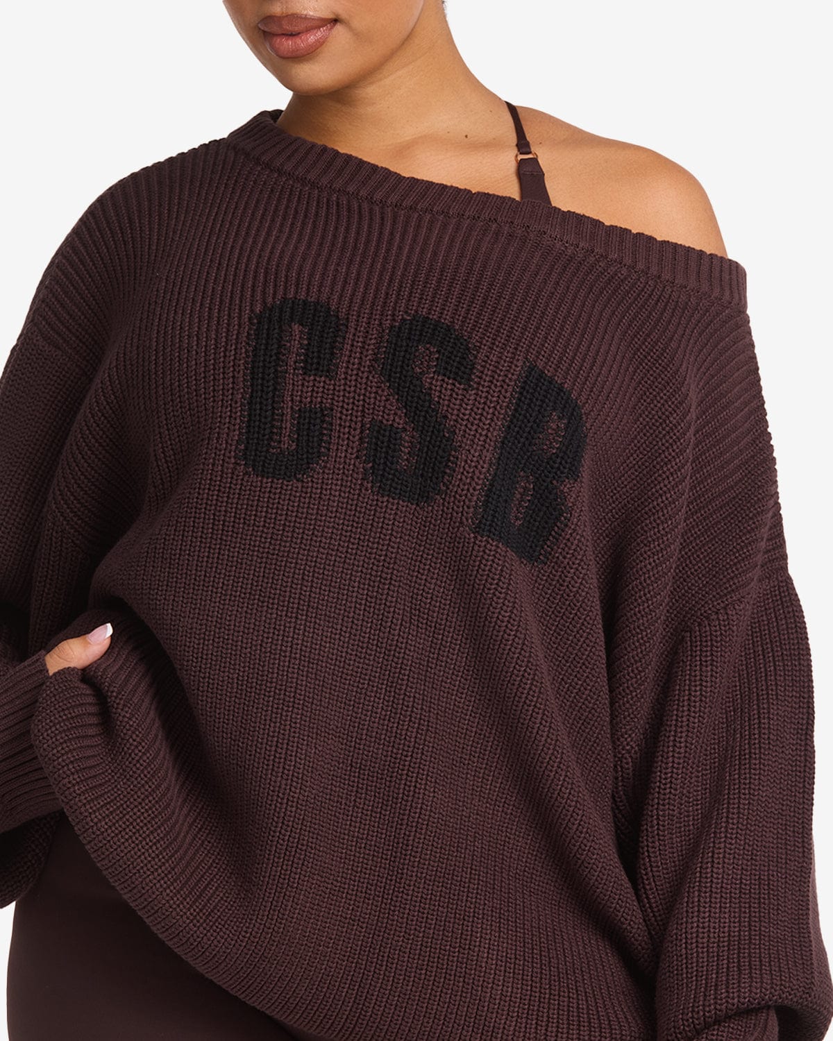 Off Shoulder Knit Sweater | Espresso