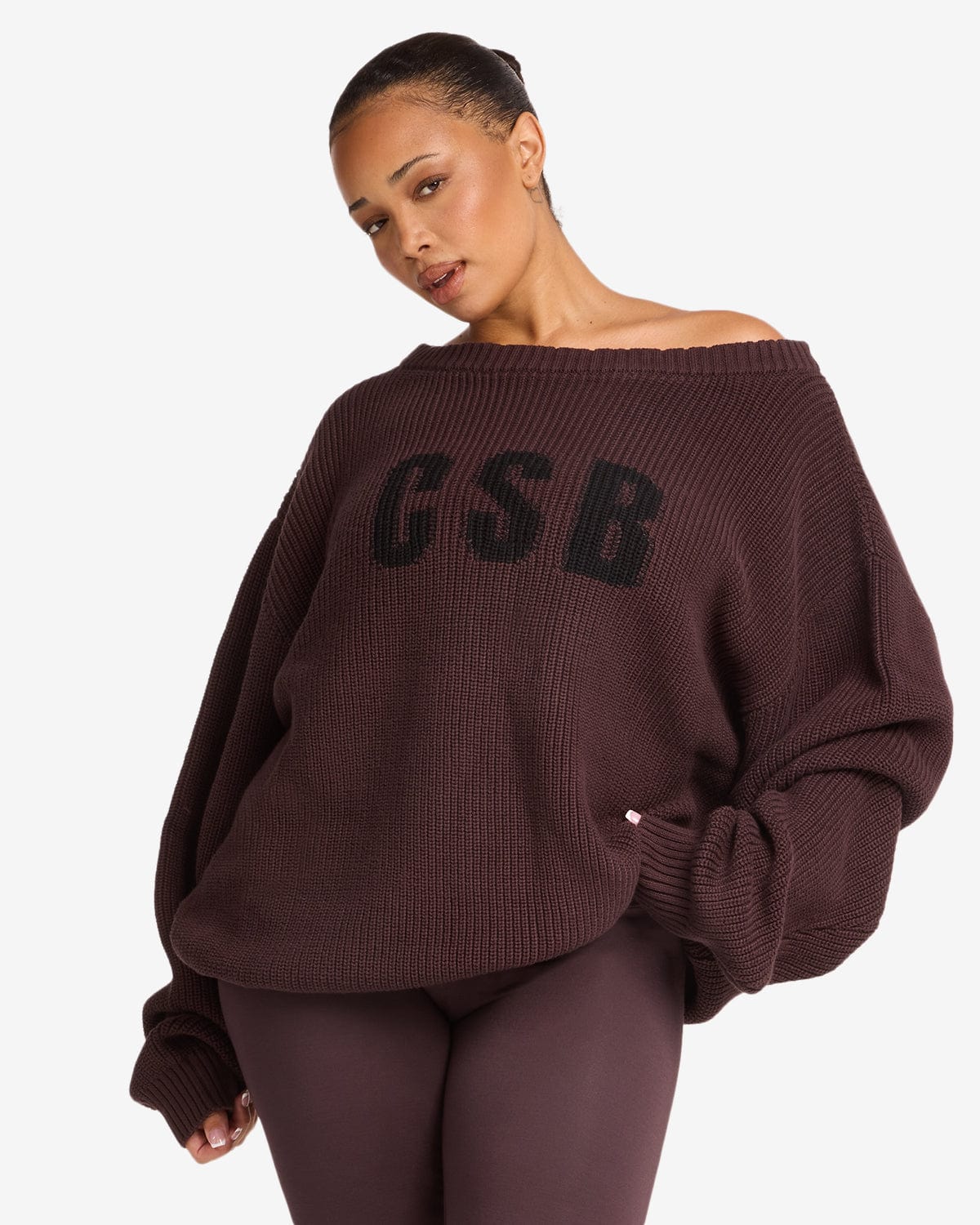 Off Shoulder Knit Sweater | Espresso