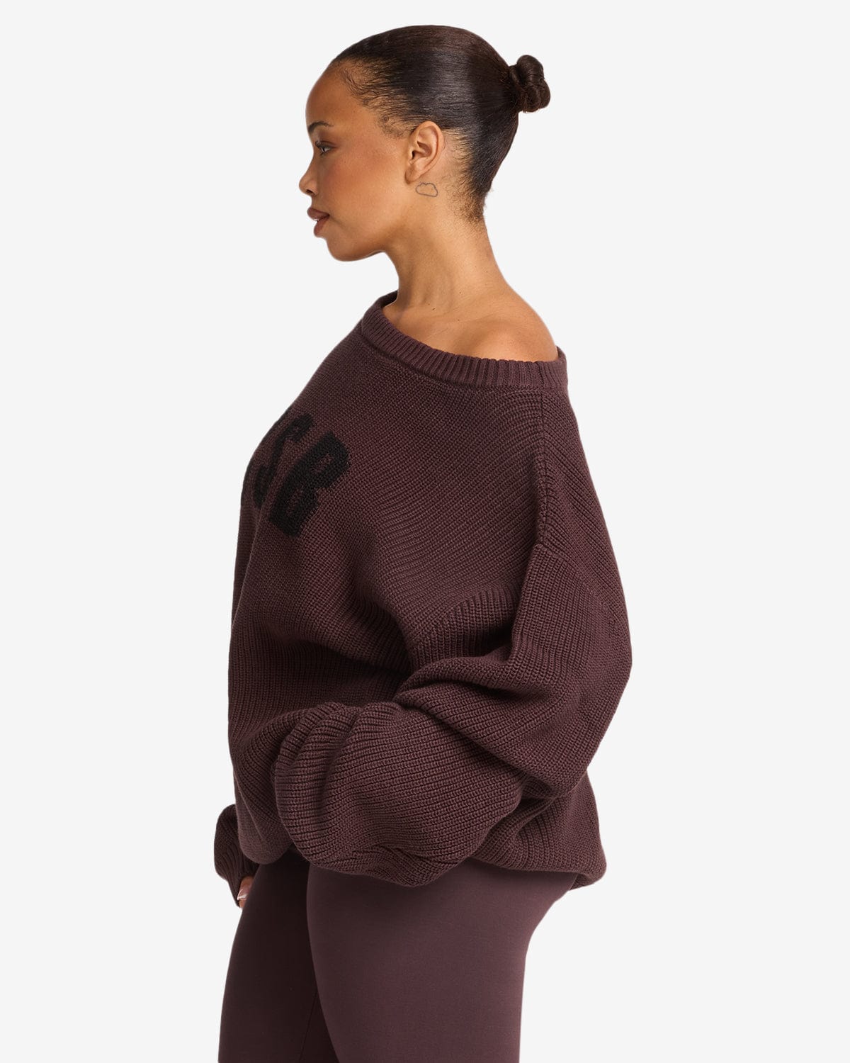 Off Shoulder Knit Sweater | Espresso