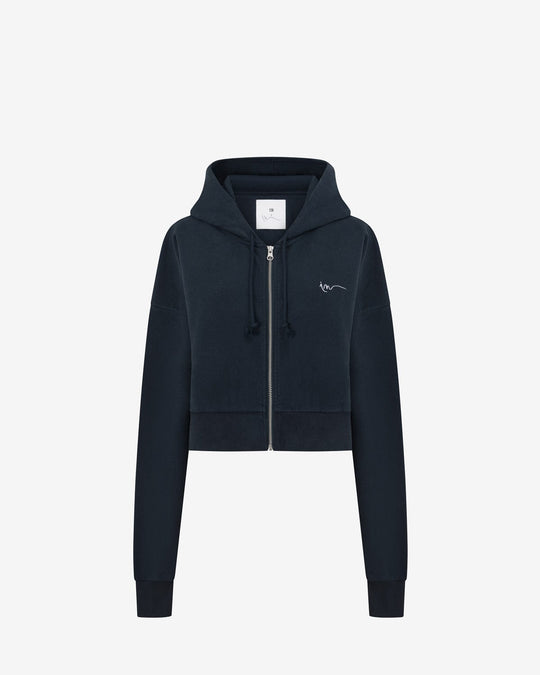 Cropped Zip Hoodie | Deep Navy