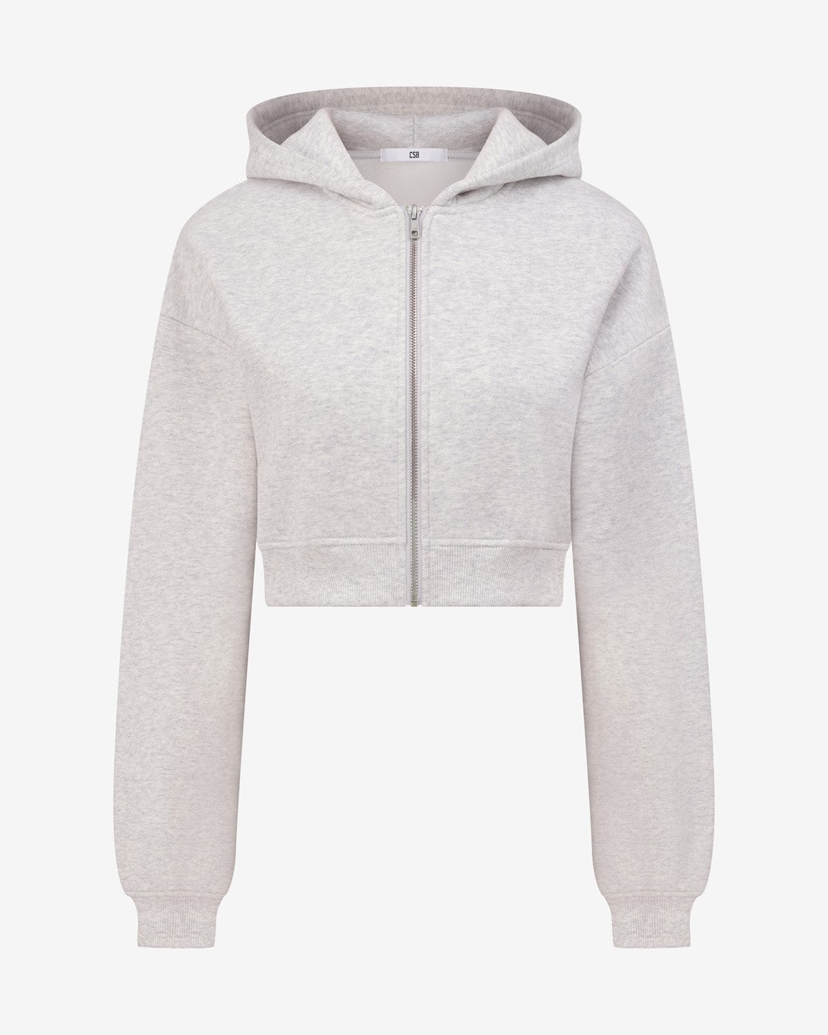 Cropped Zip Hoodie | Snow Marl