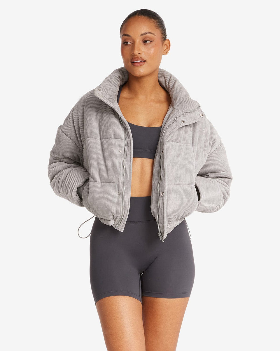 Corduroy Cropped Puffer Jacket | Grey – Crop Shop Boutique