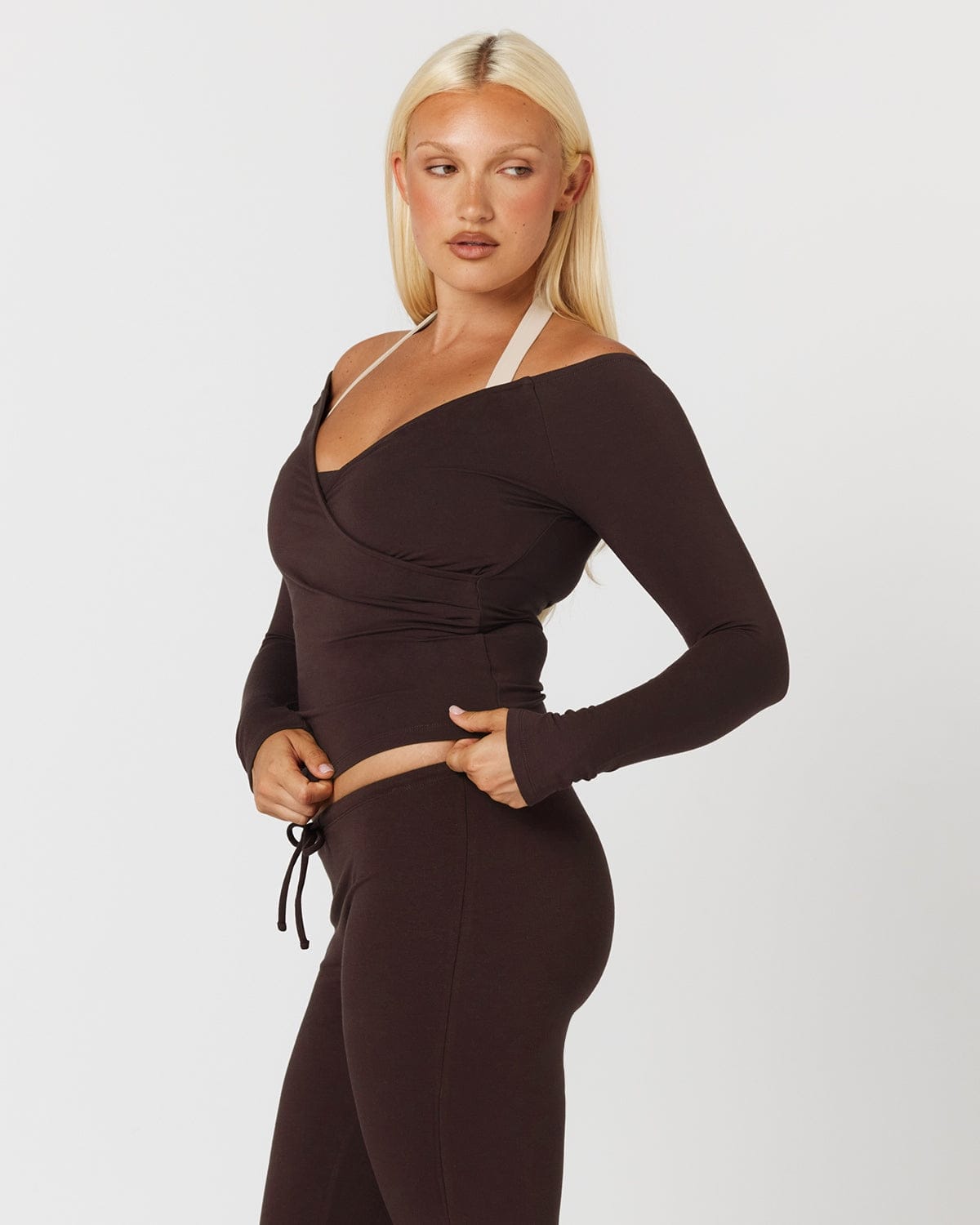 Off Shoulder Wrap Top | Espresso