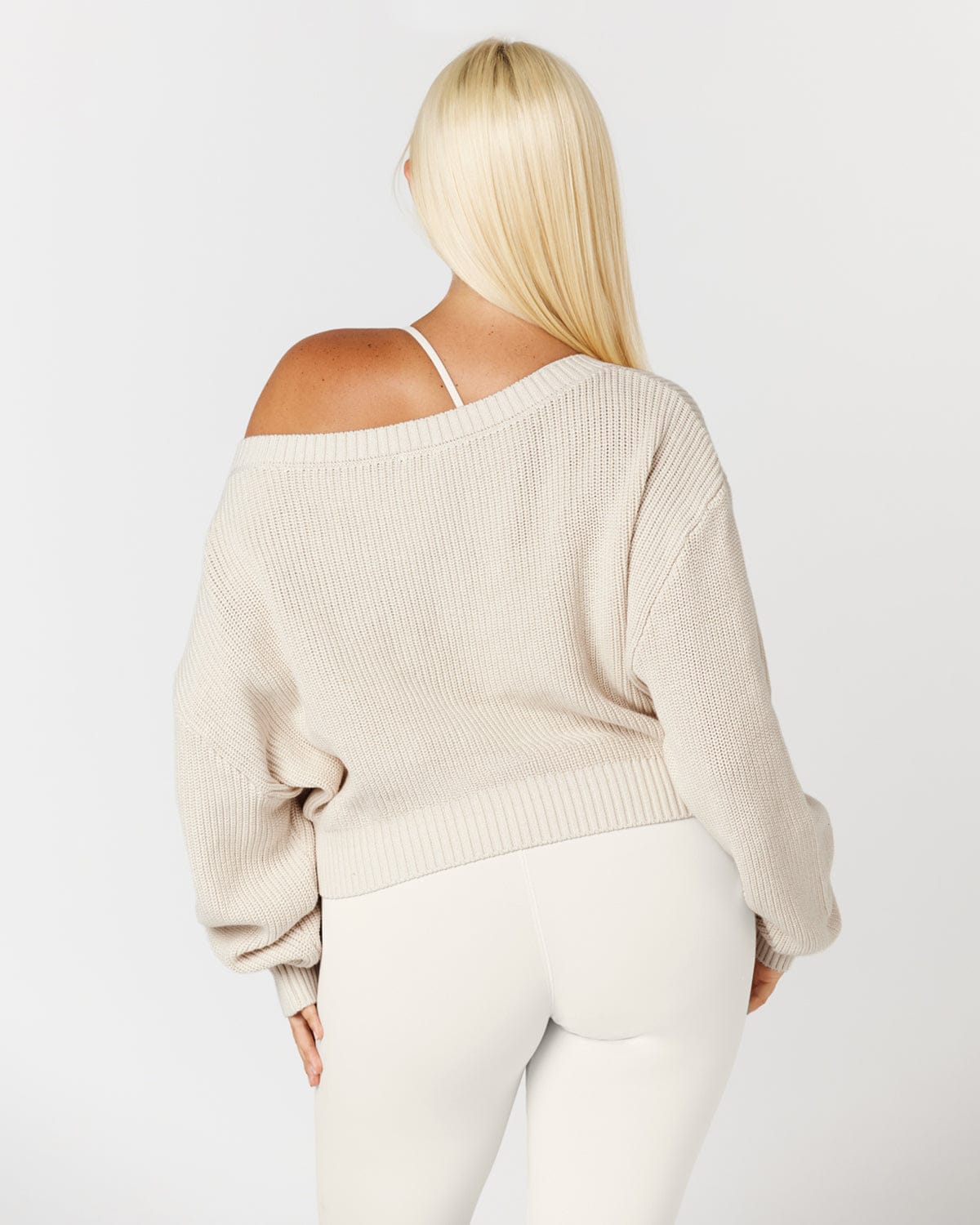Cropped Off Shoulder Knit Jumper | Vanilla