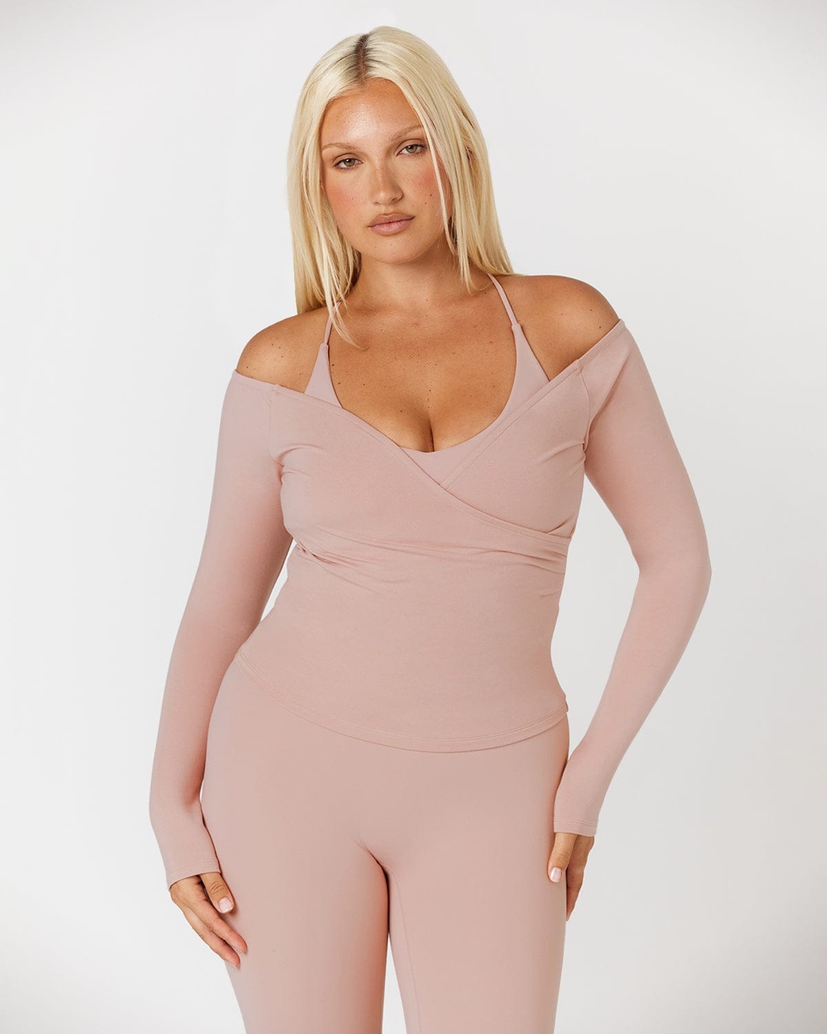 Off Shoulder Wrap Top | Dusty Pink
