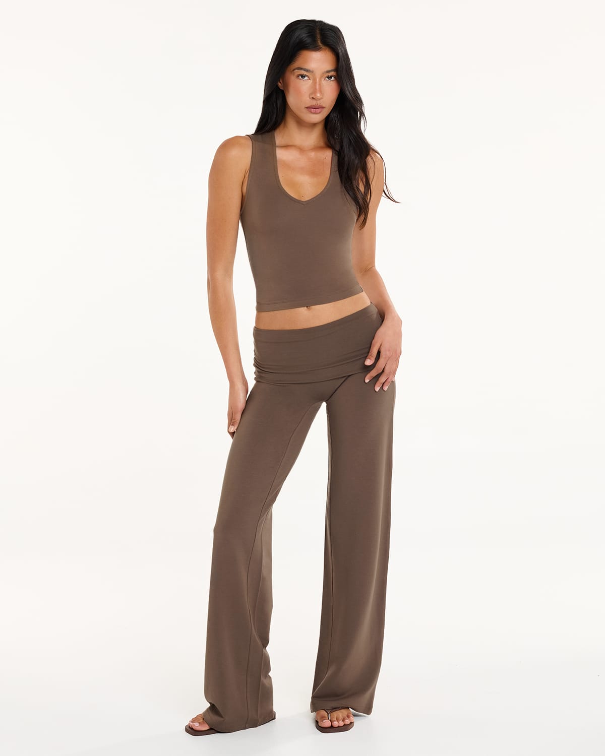 Foldover Jersey Straight Leg Pants | Cocoa