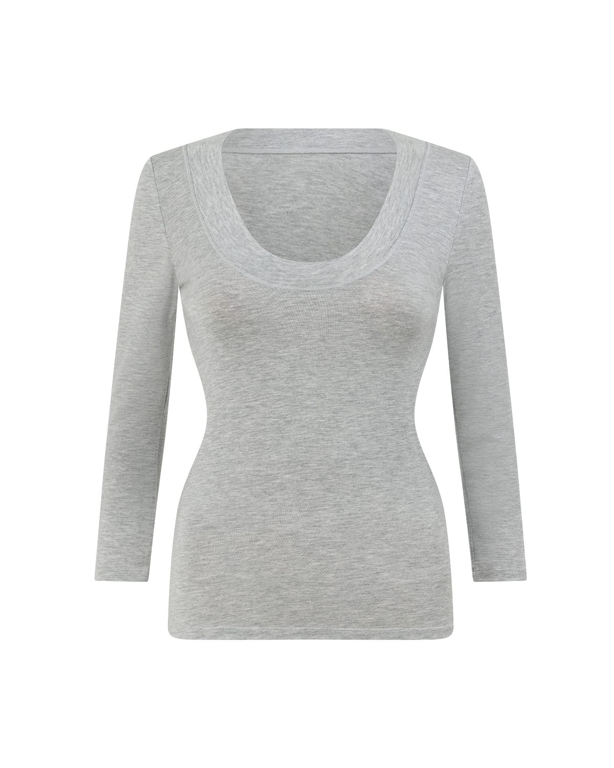 Sheer Jersey Scoop Neck 3/4 Sleeve Top | Grey Marle