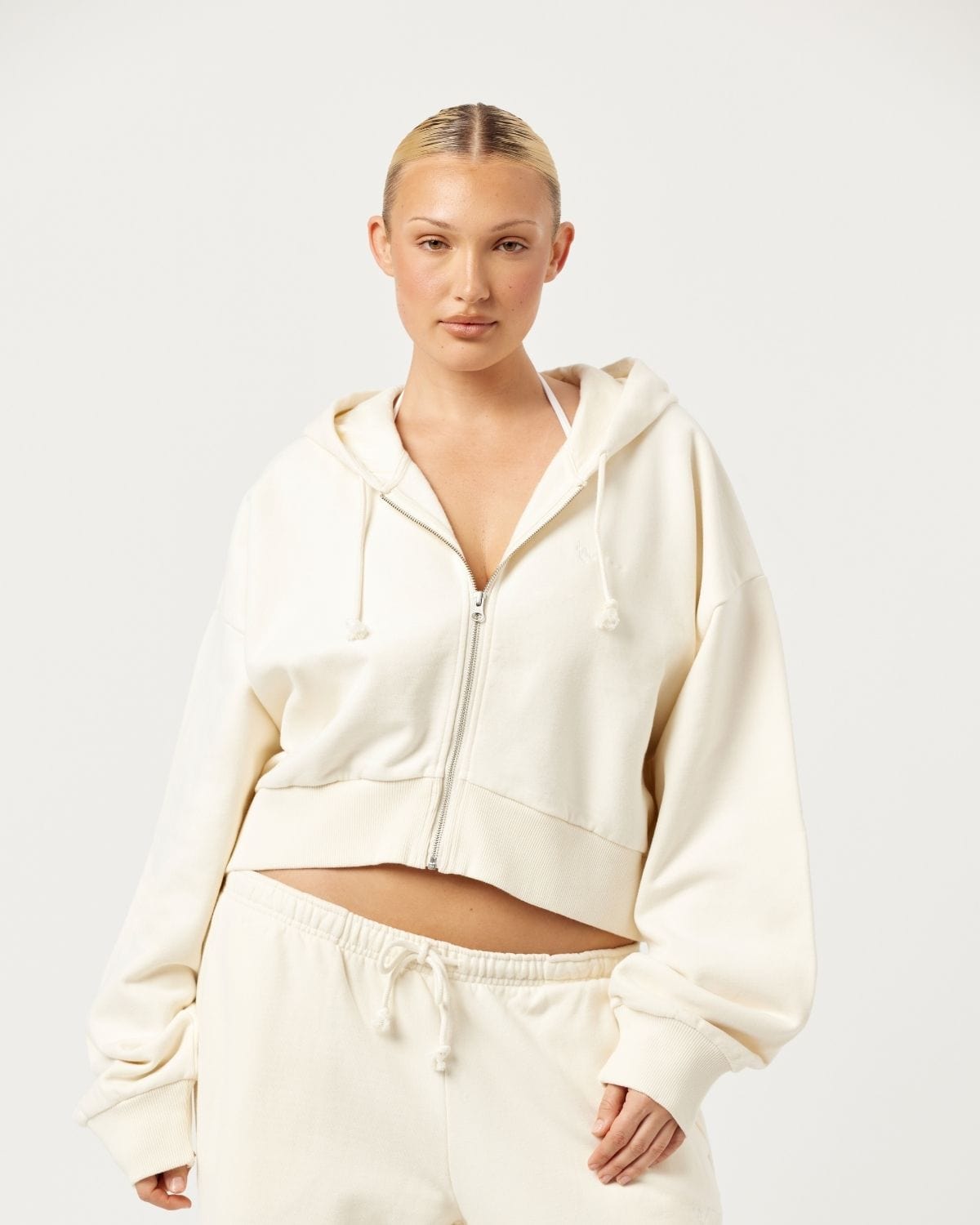 Cropped Zip Hoodie | Milk