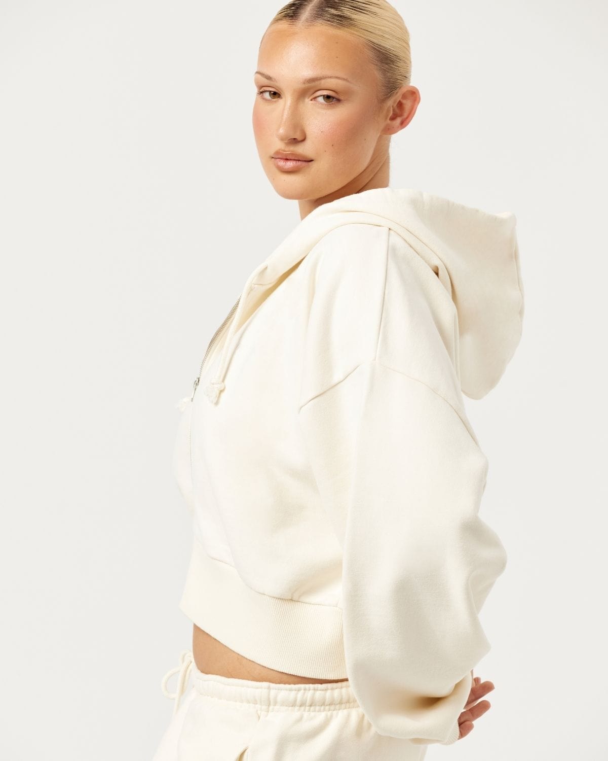 Cropped Zip Hoodie | Milk
