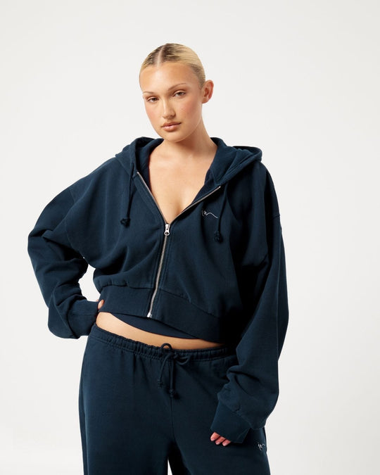 Cropped Zip Hoodie | Deep Navy