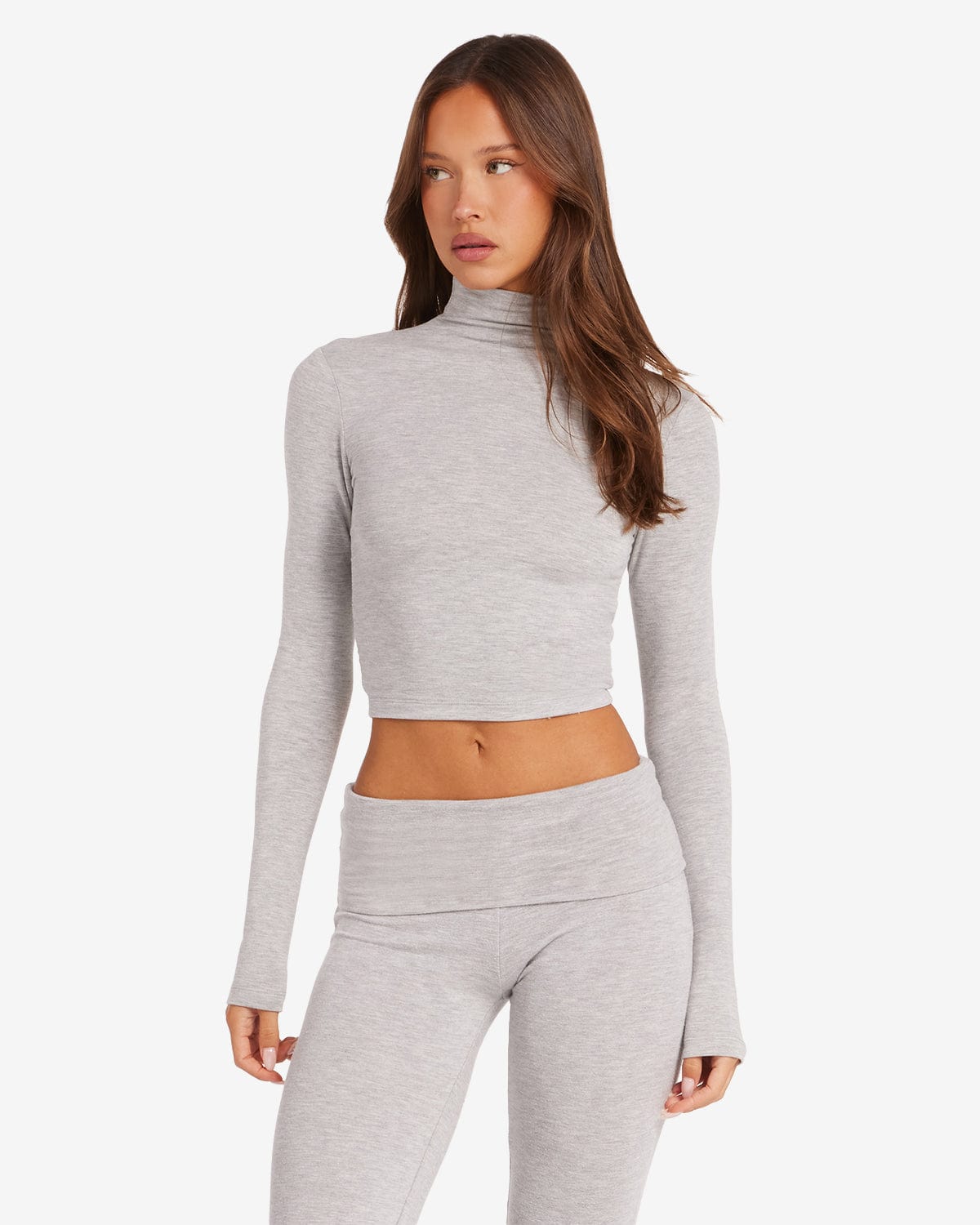 Long Sleeve Turtle Neck Top | Light Grey