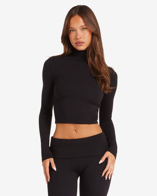 IM Long Sleeve Turtle Neck Top Black Crop Shop Boutique