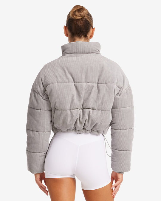 Corduroy Cropped Puffer Jacket | Grey