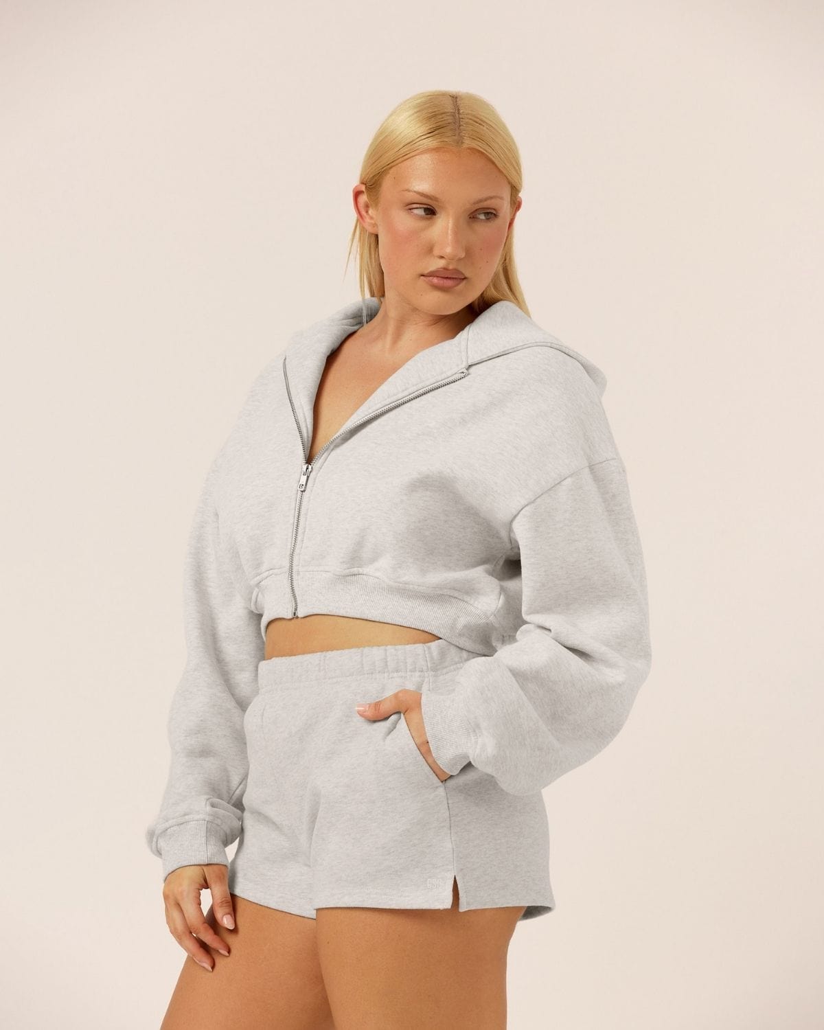 Cropped Zip Hoodie | Snow Marle