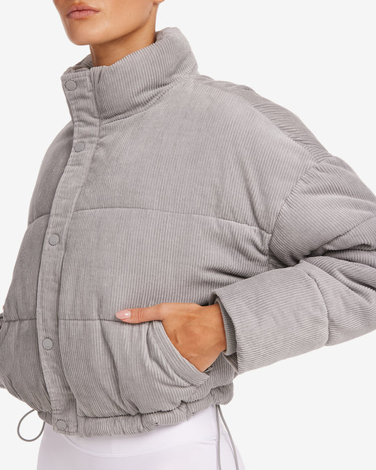 Corduroy Cropped Puffer Jacket | Grey