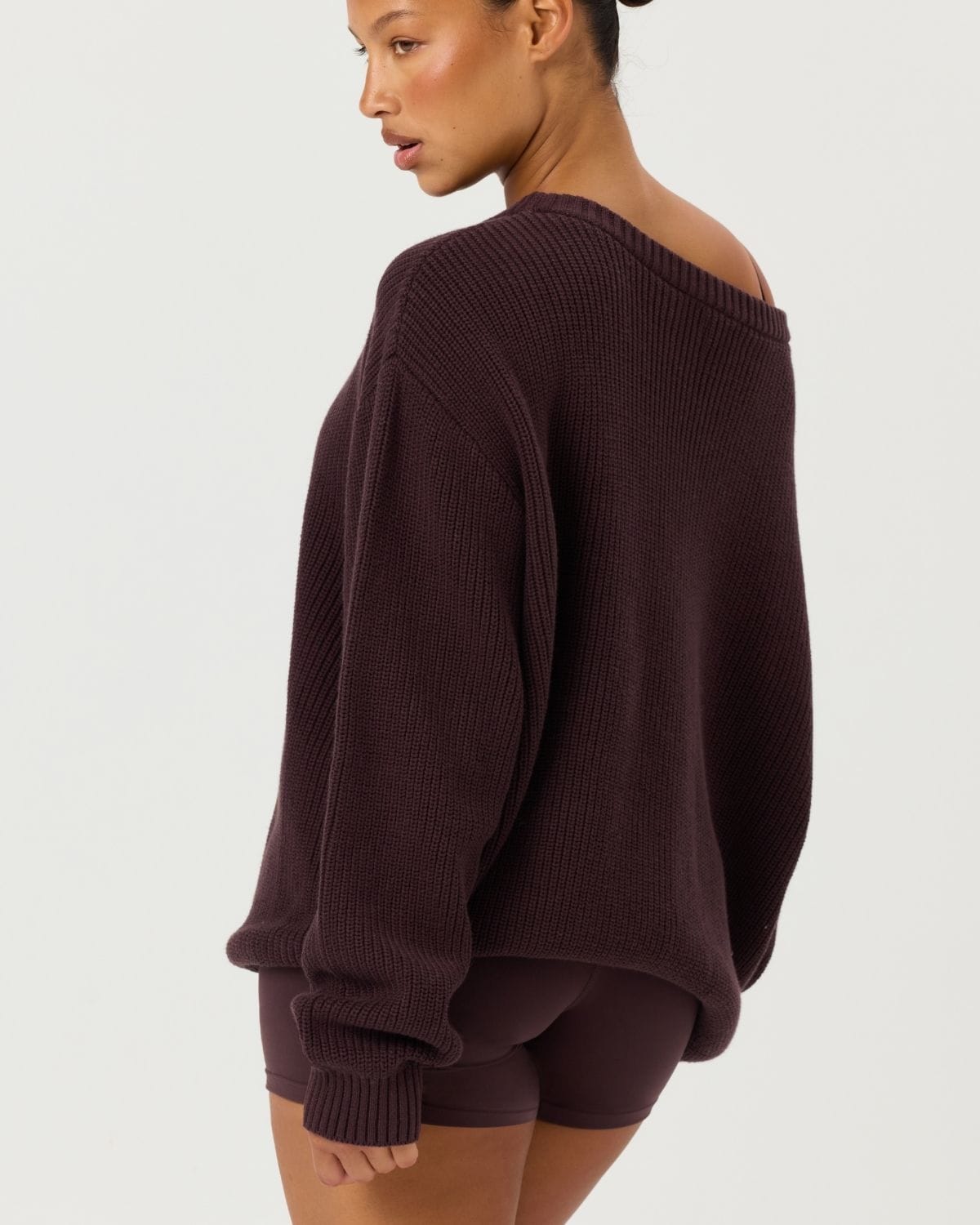 Off Shoulder Knit Sweater | Espresso
