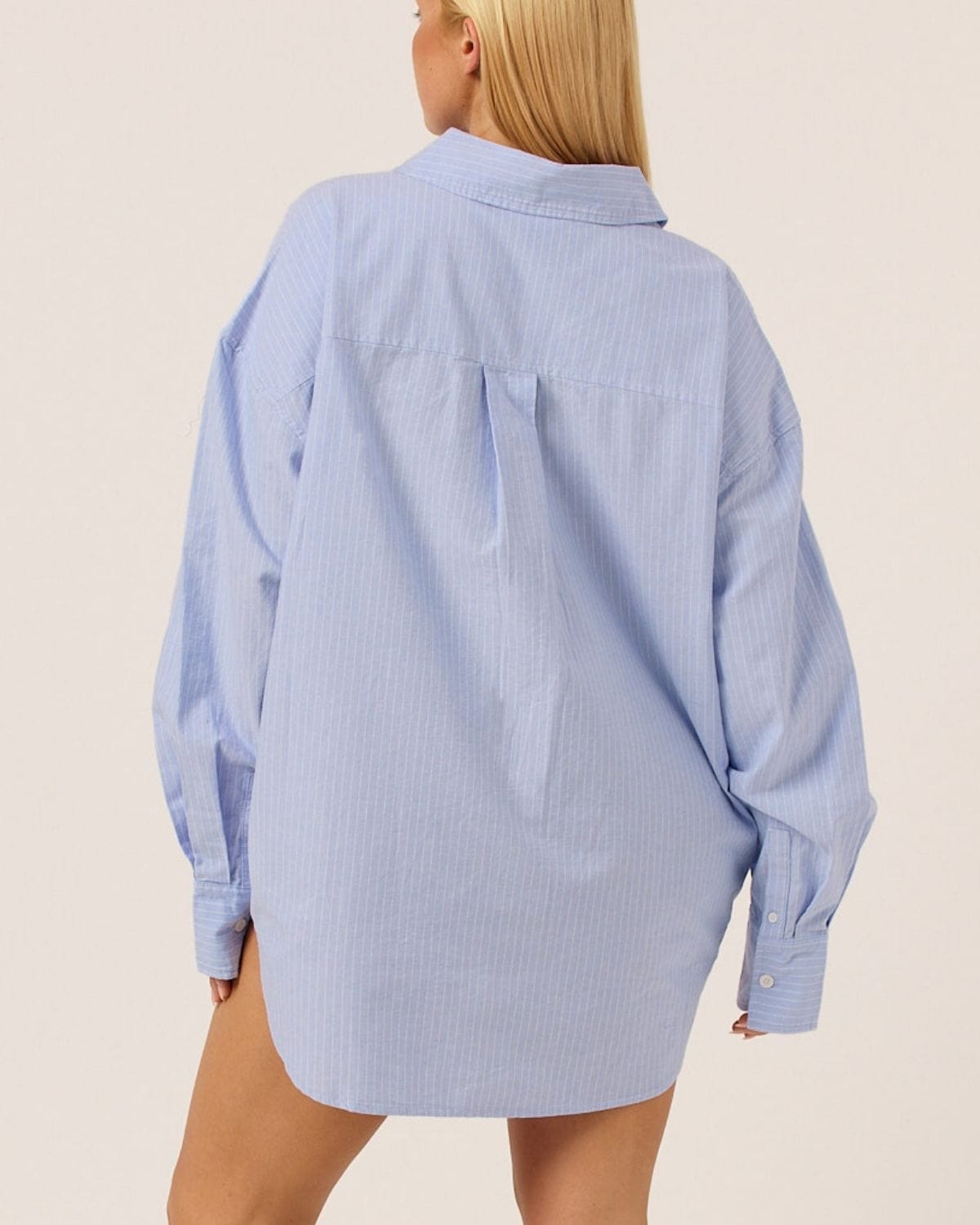 Stripe Oversized Button Up Shirt | Dusty Blue