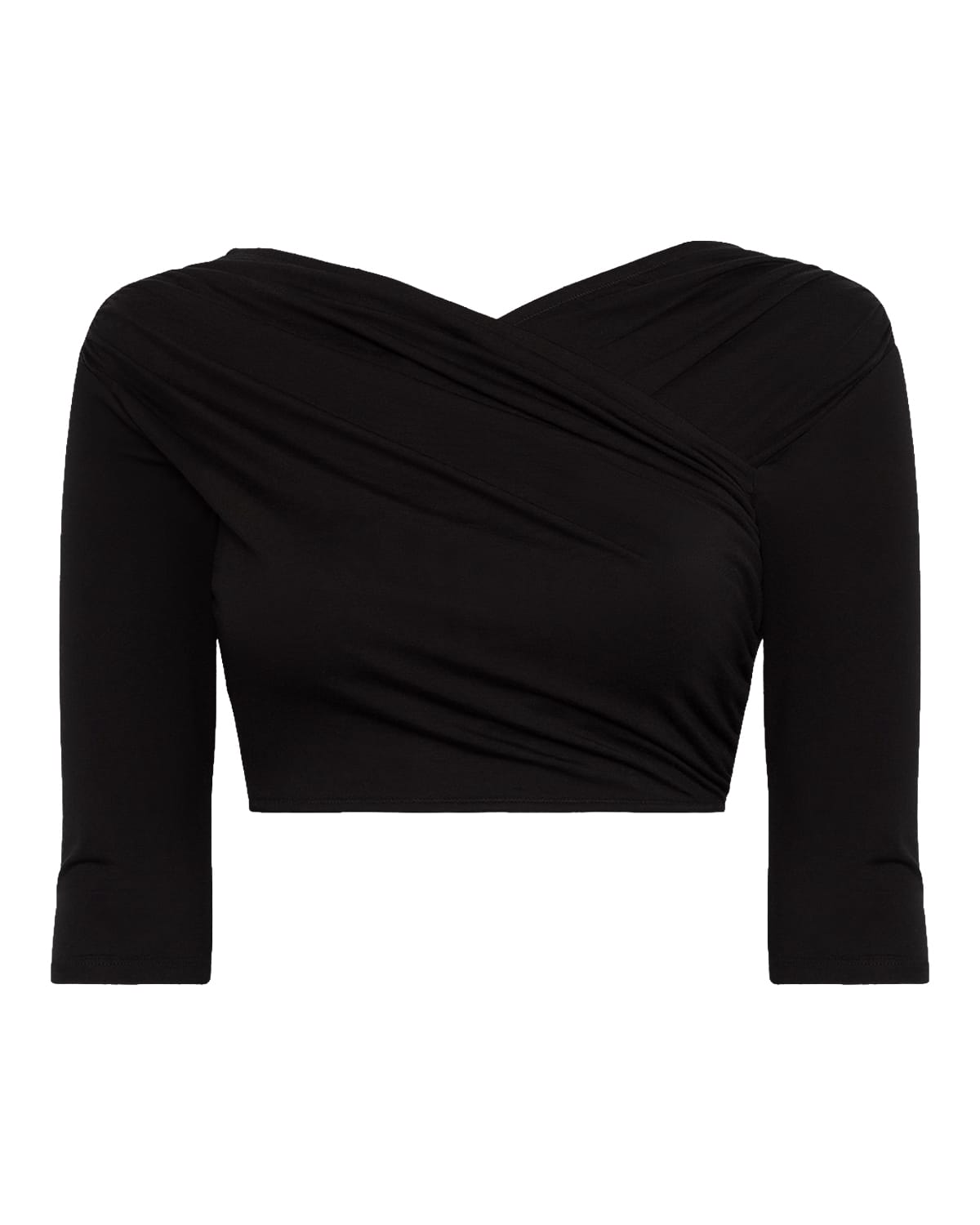 Sheer Jersey Wrap Cropped Top | Black