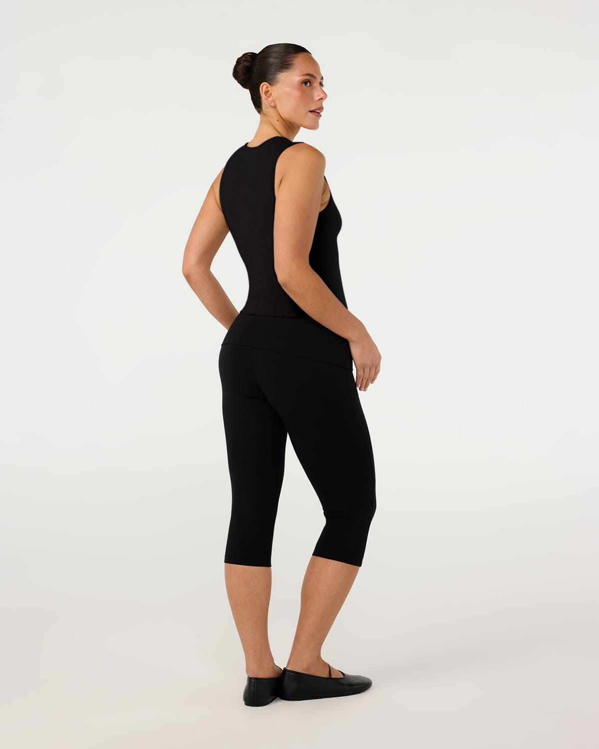 Foldover Jersey Capri Leggings | Black
