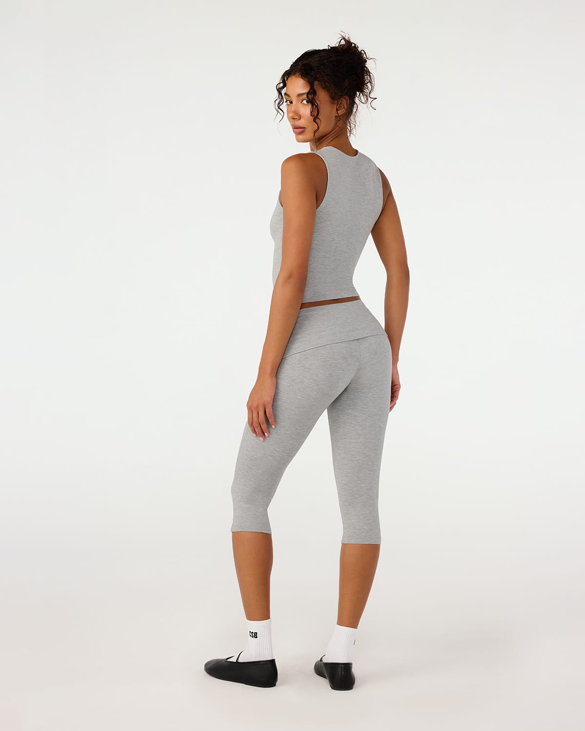 Foldover Jersey Capri Leggings | Grey Marle