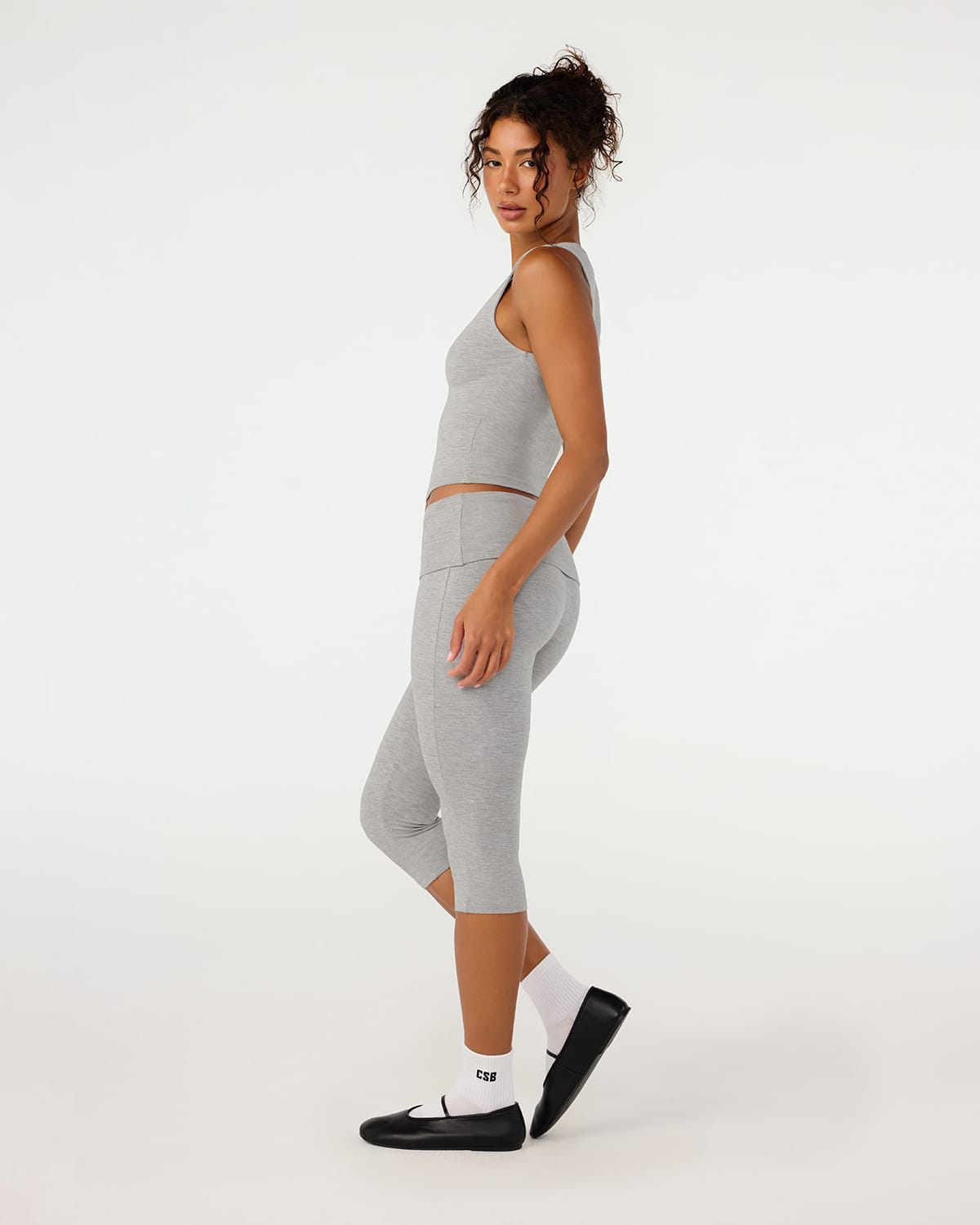 Foldover Jersey Capri Leggings | Grey Marle