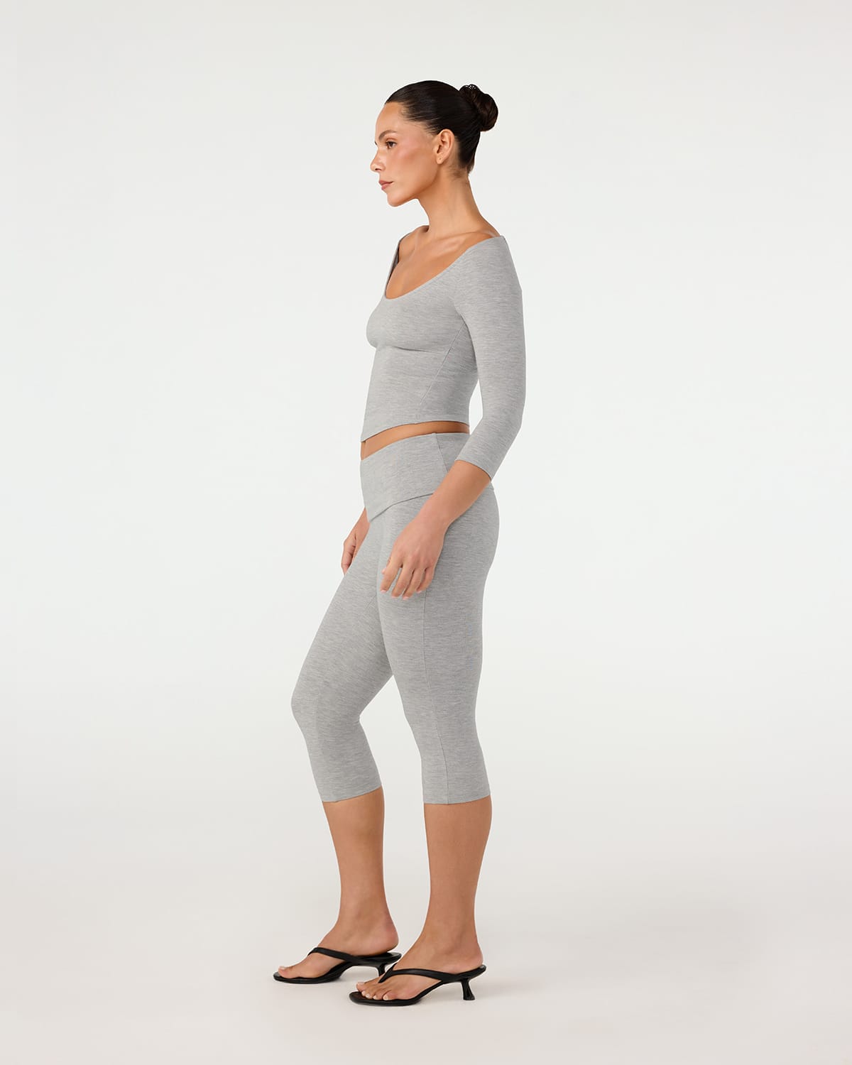 Foldover Jersey Capri Leggings | Grey Marle