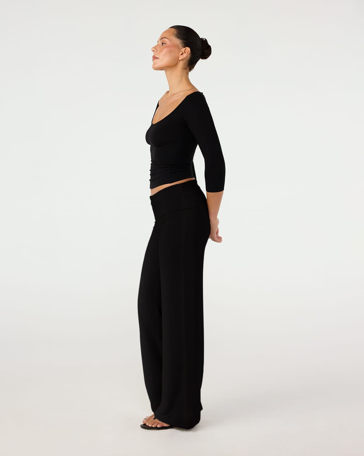 Foldover Jersey Straight Leg Pants | Black