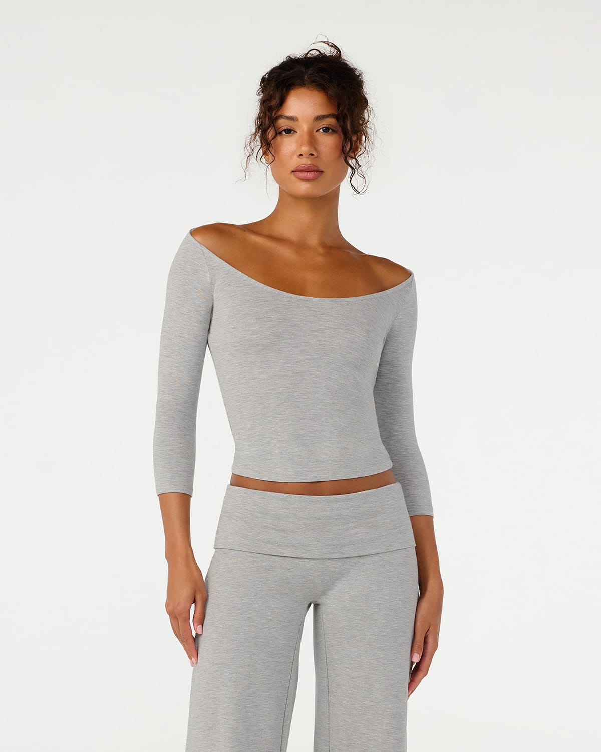 3/4 Sleeve Top | Grey Marle