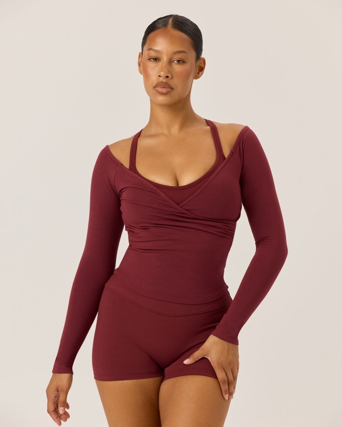 Off Shoulder Wrap Top | Burgundy