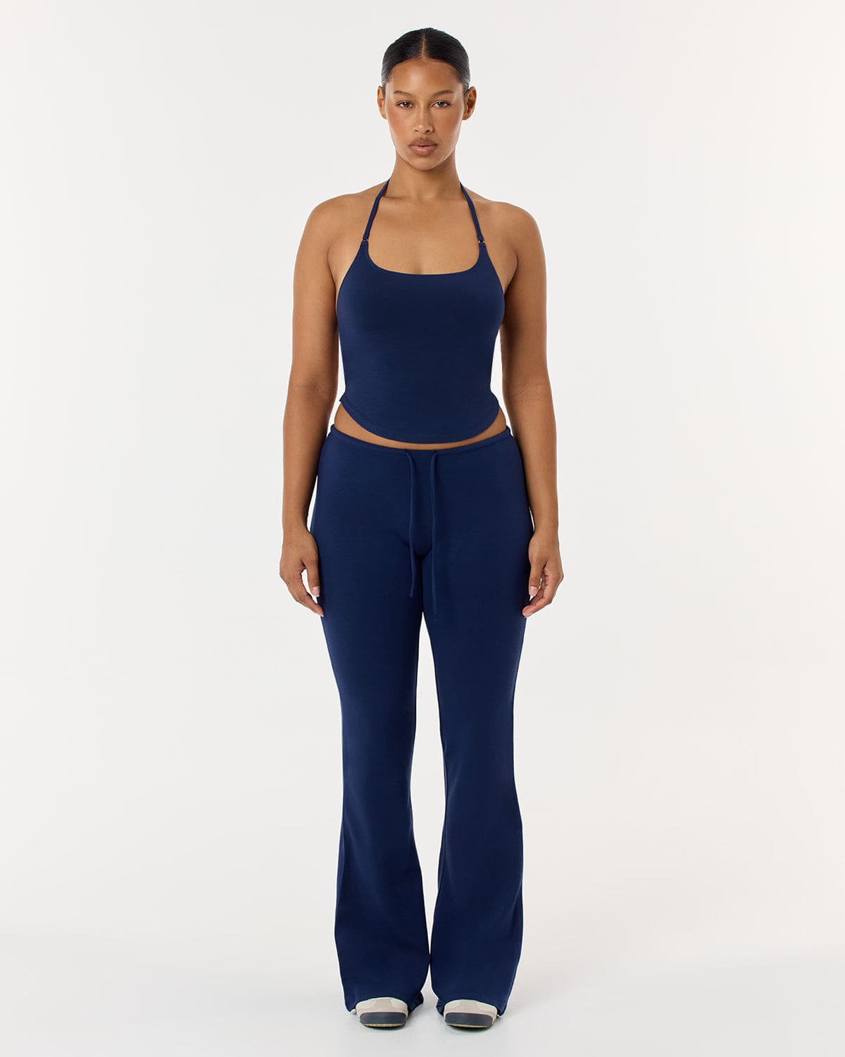 Drawstring Flare Pants | Navy