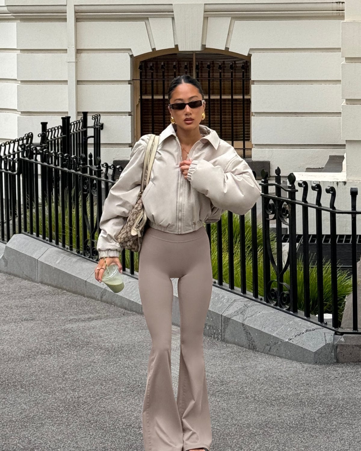 Cropped Oversized Bomber Jacket | Fawn