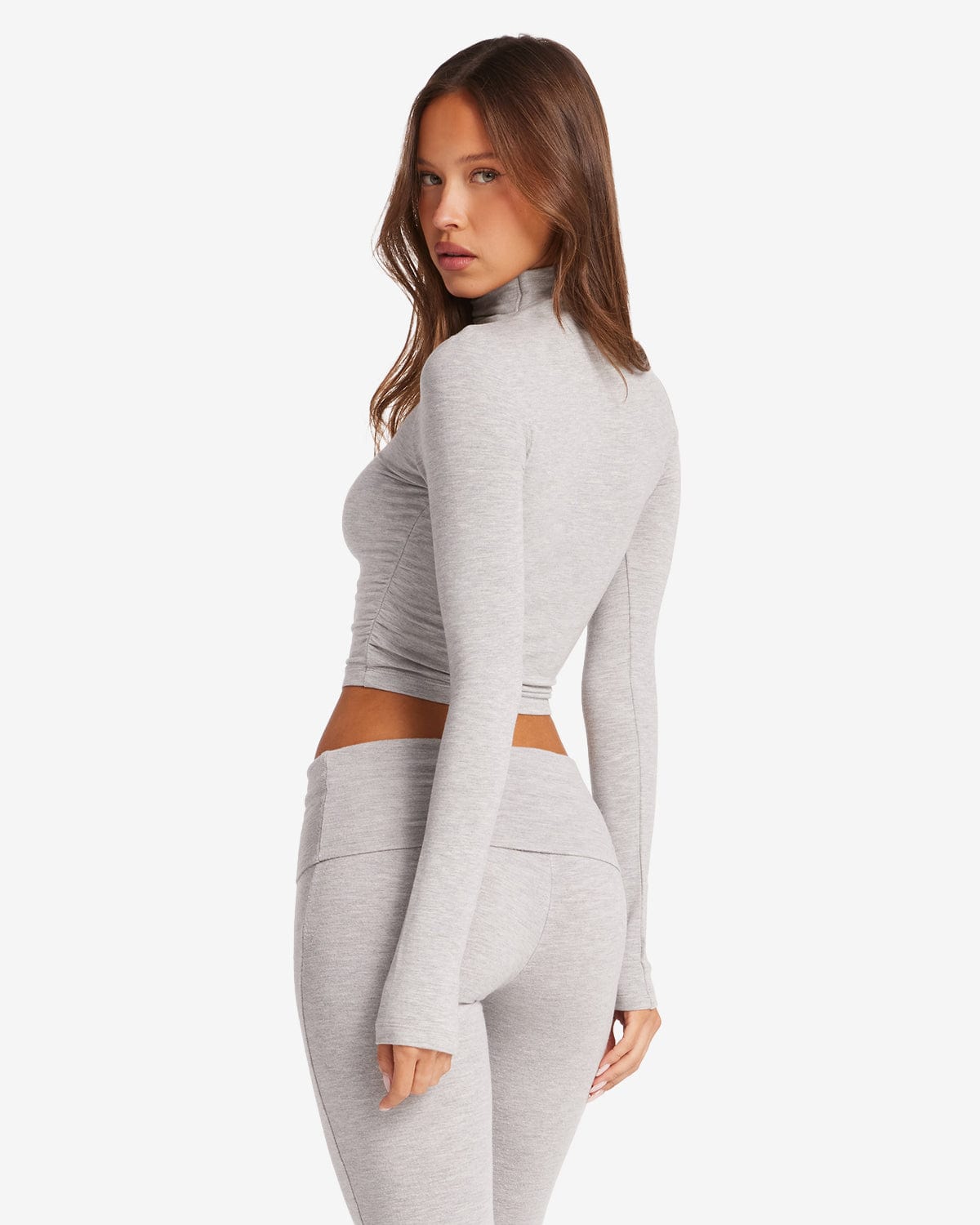 Long Sleeve Turtle Neck Top | Light Grey